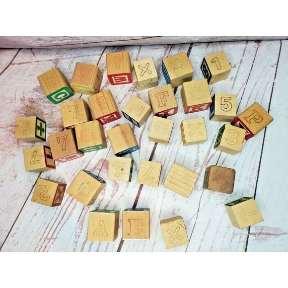 31 Vintage Math And Letter Wooden Painted Blocks Addition Subtraction Blocks - Picture 8 of 11